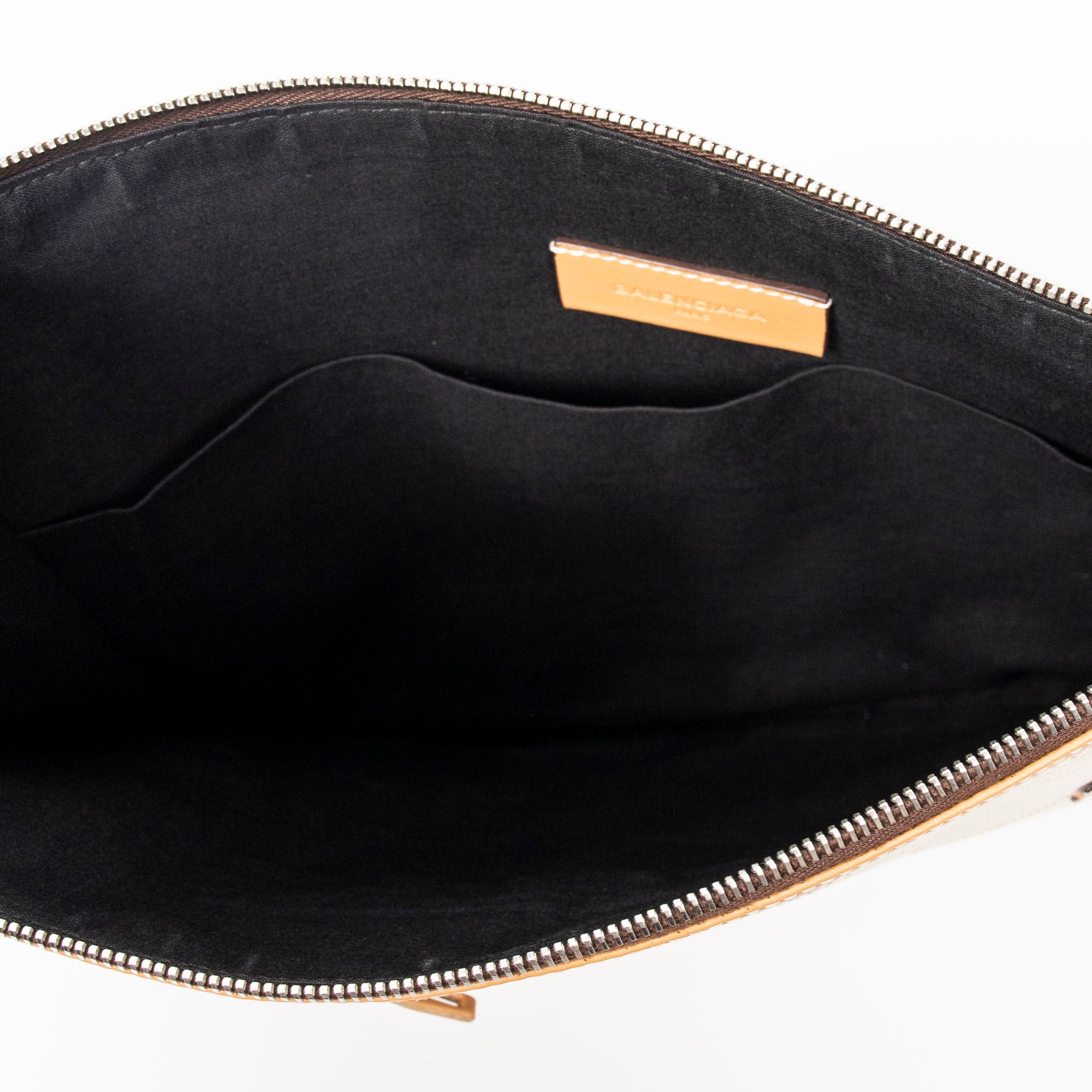 Bolso de mano con logotipo, cremallera, clutch, lona tejida beige