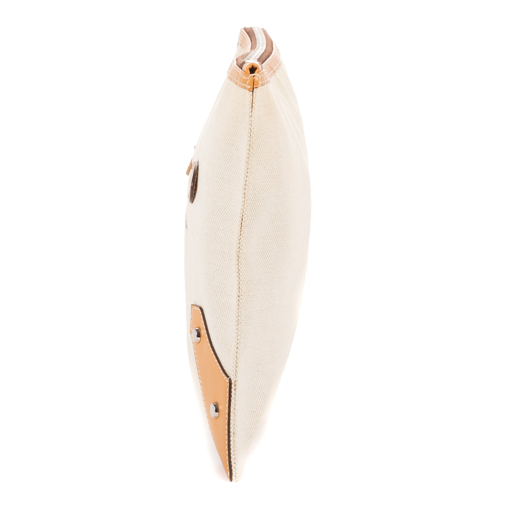 Handbag Logo Zip Clutch Beige Woven Canvas