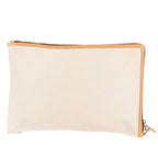 Handbag Logo Zip Clutch Beige Woven Canvas