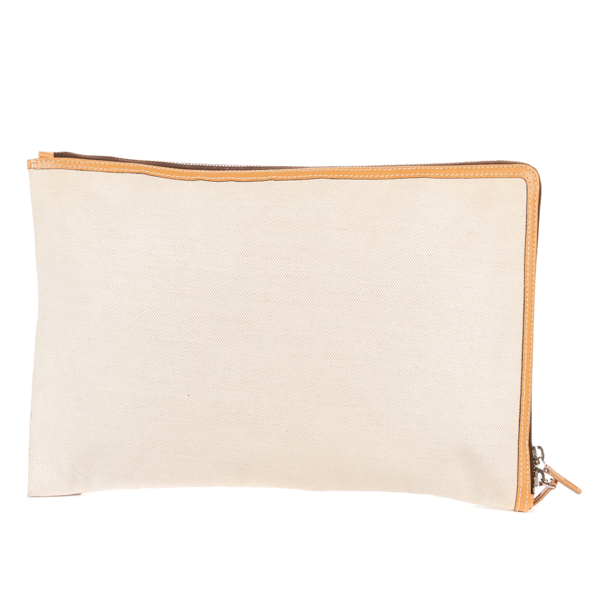Handbag Logo Zip Clutch Beige Woven Canvas