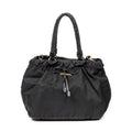 Shoulder Bag Braided Bow Tote Black Nylon Canvas