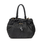 Shoulder Bag Braided Bow Tote Black Nylon Canvas