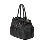 Shoulder Bag Braided Bow Tote Black Nylon Canvas