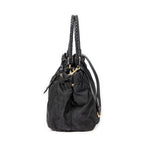 Shoulder Bag Braided Bow Tote Black Nylon Canvas
