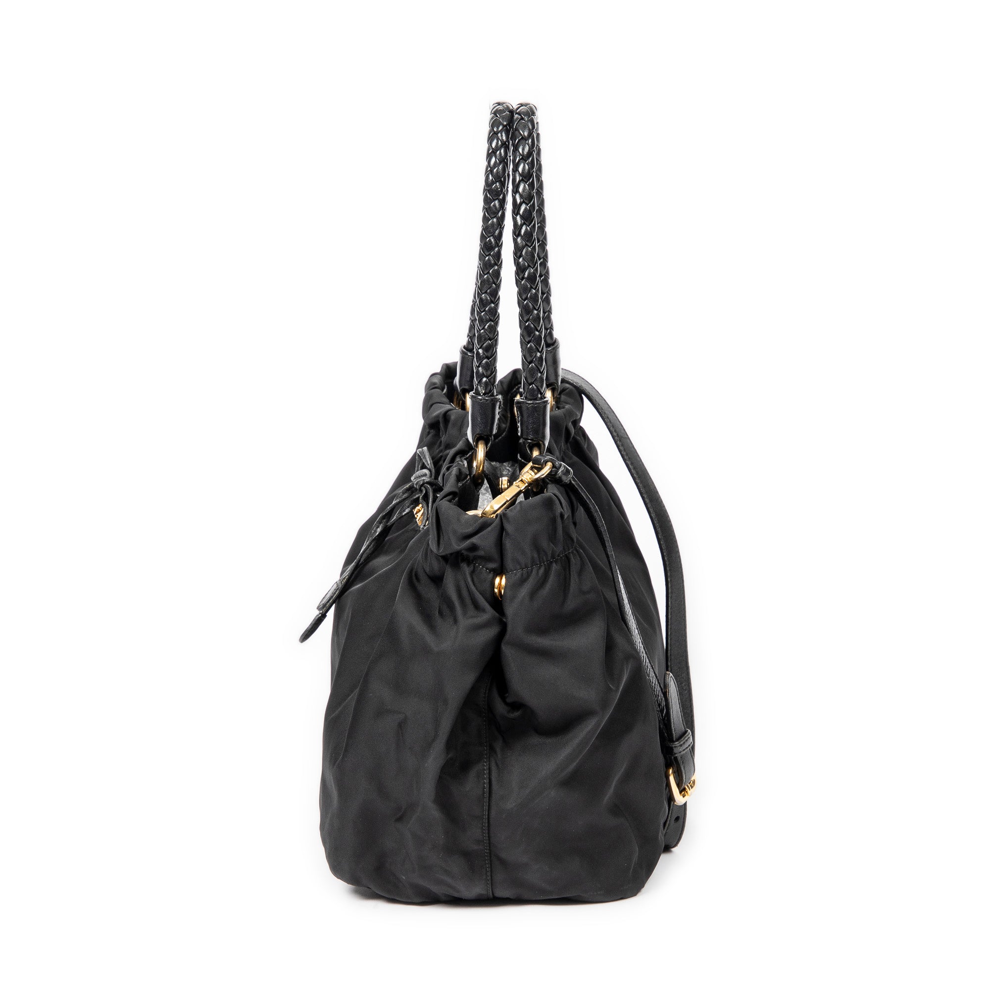 Shoulder Bag Braided Bow Tote Black Nylon Canvas