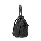 Shoulder Bag Braided Bow Tote Black Nylon Canvas