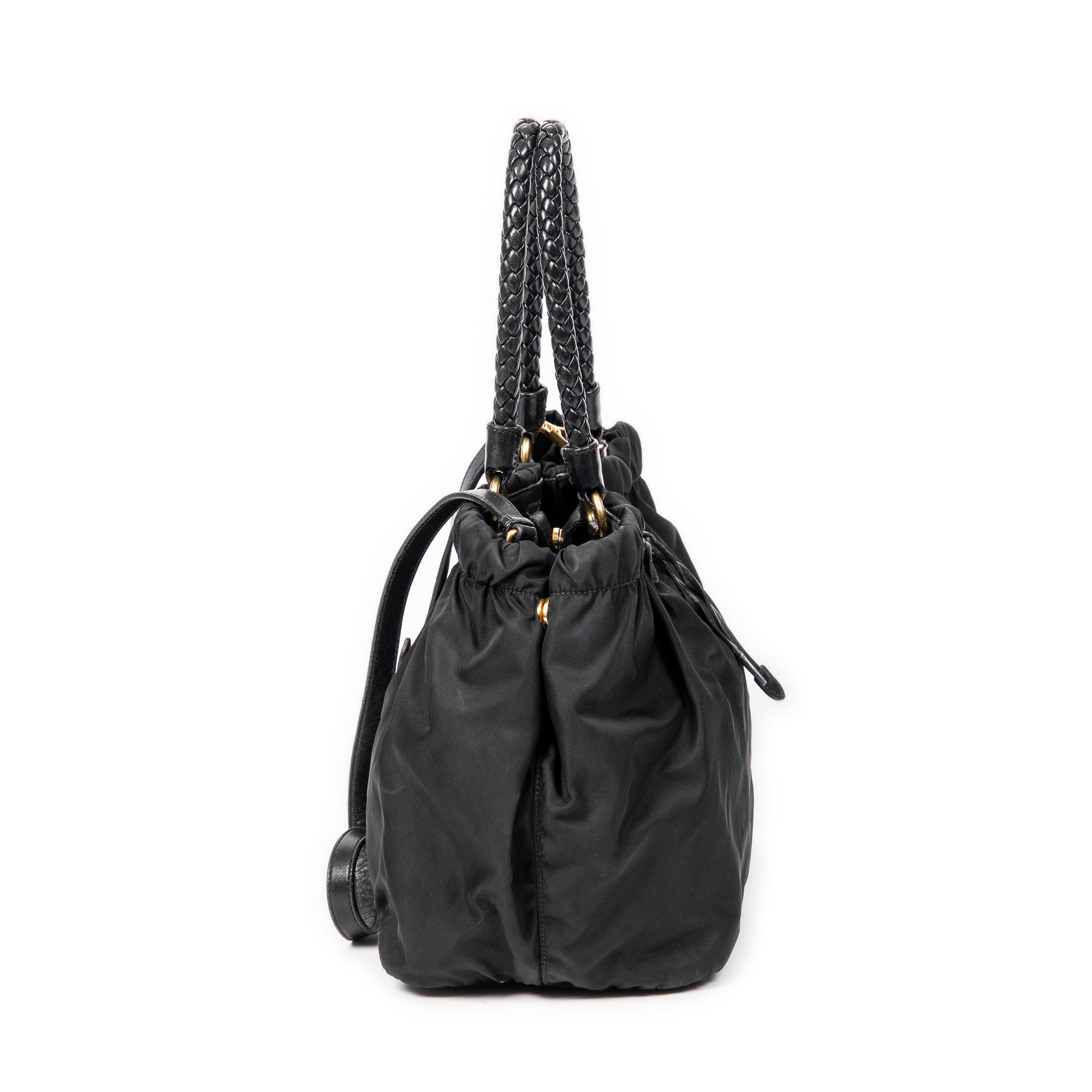 Shoulder Bag Braided Bow Tote Black Nylon Canvas