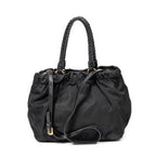 Shoulder Bag Braided Bow Tote Black Nylon Canvas