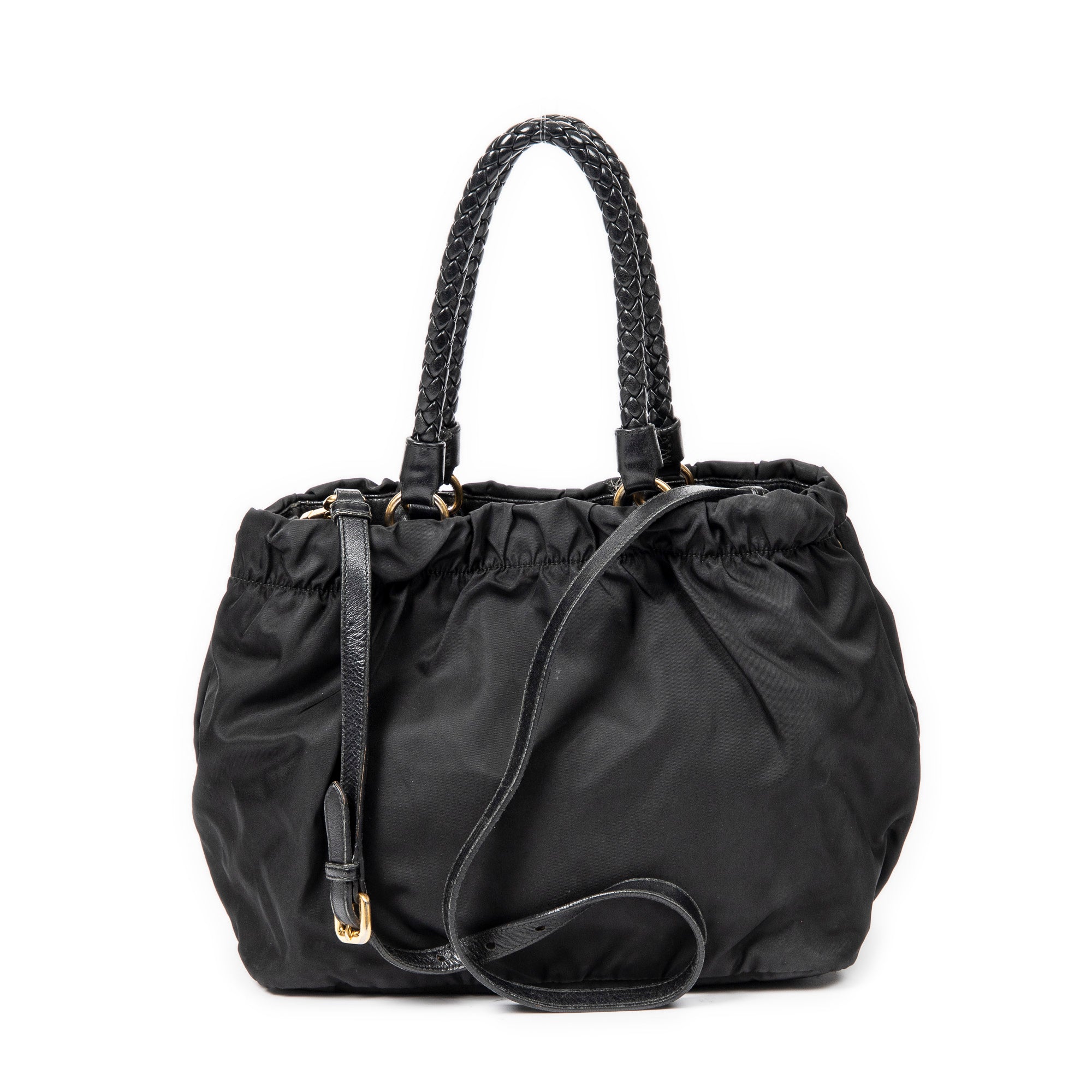 Shoulder Bag Braided Bow Tote Black Nylon Canvas