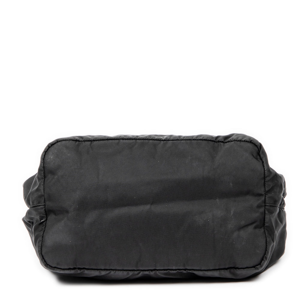 Shoulder Bag Braided Bow Tote Black Nylon Canvas