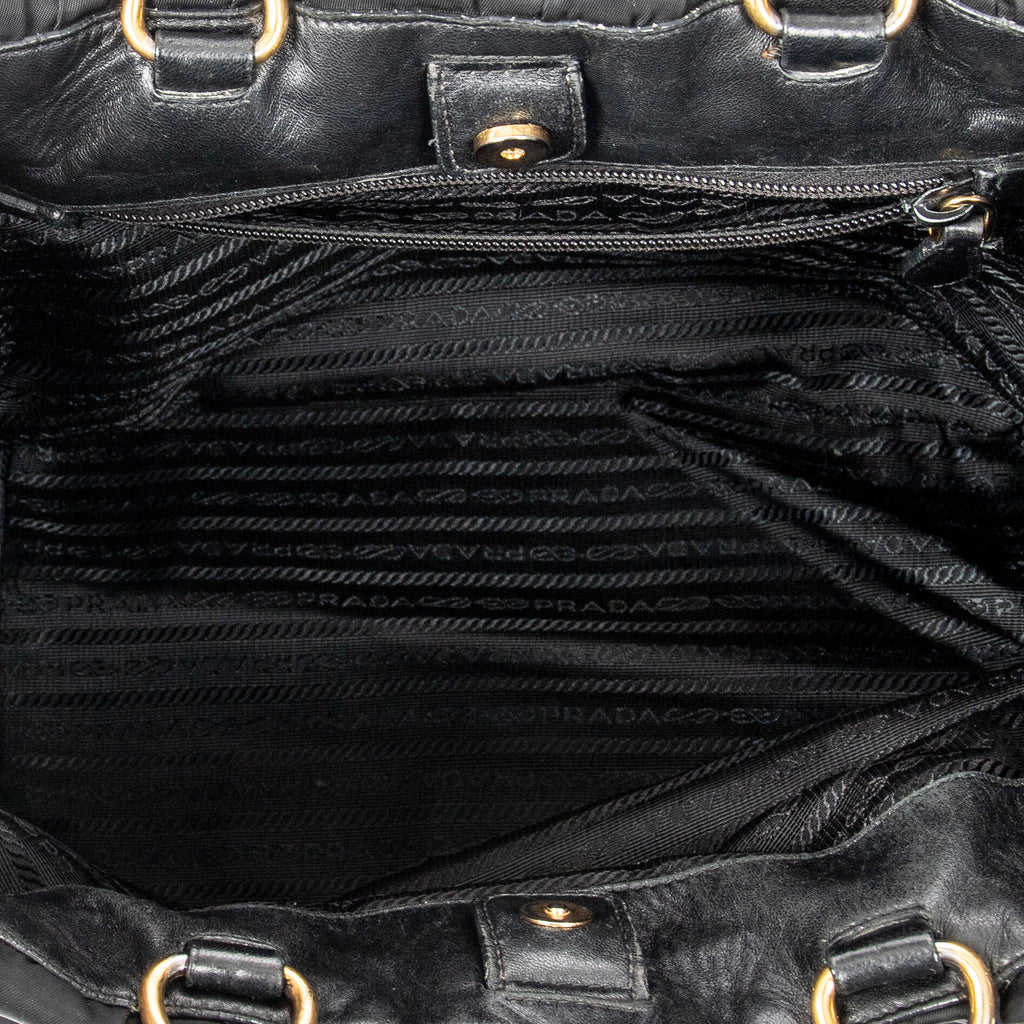 Shoulder Bag Braided Bow Tote Black Nylon Canvas