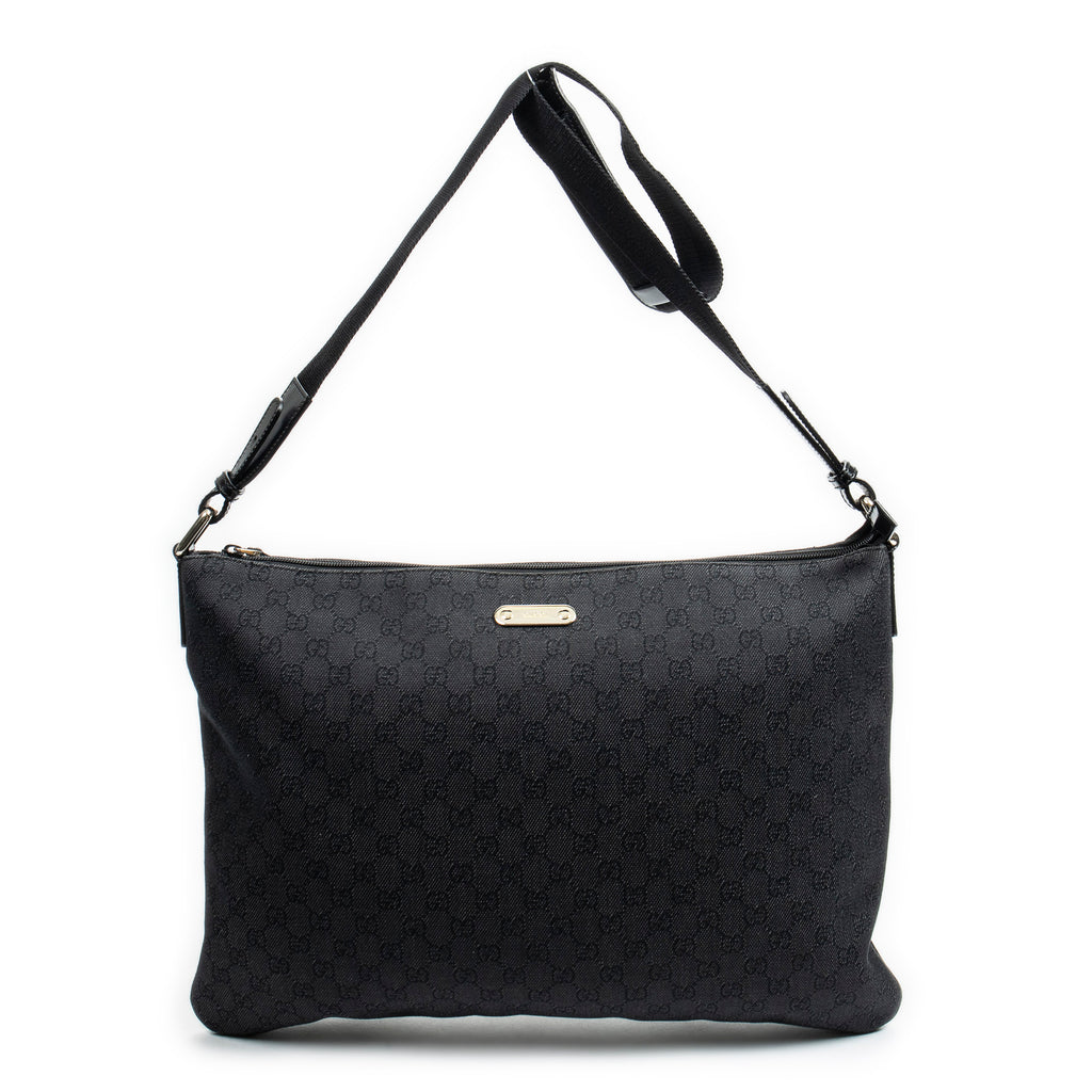 Shoulder Bag Large Denim Flat Messenger Black Monogrammed Denim Canvas