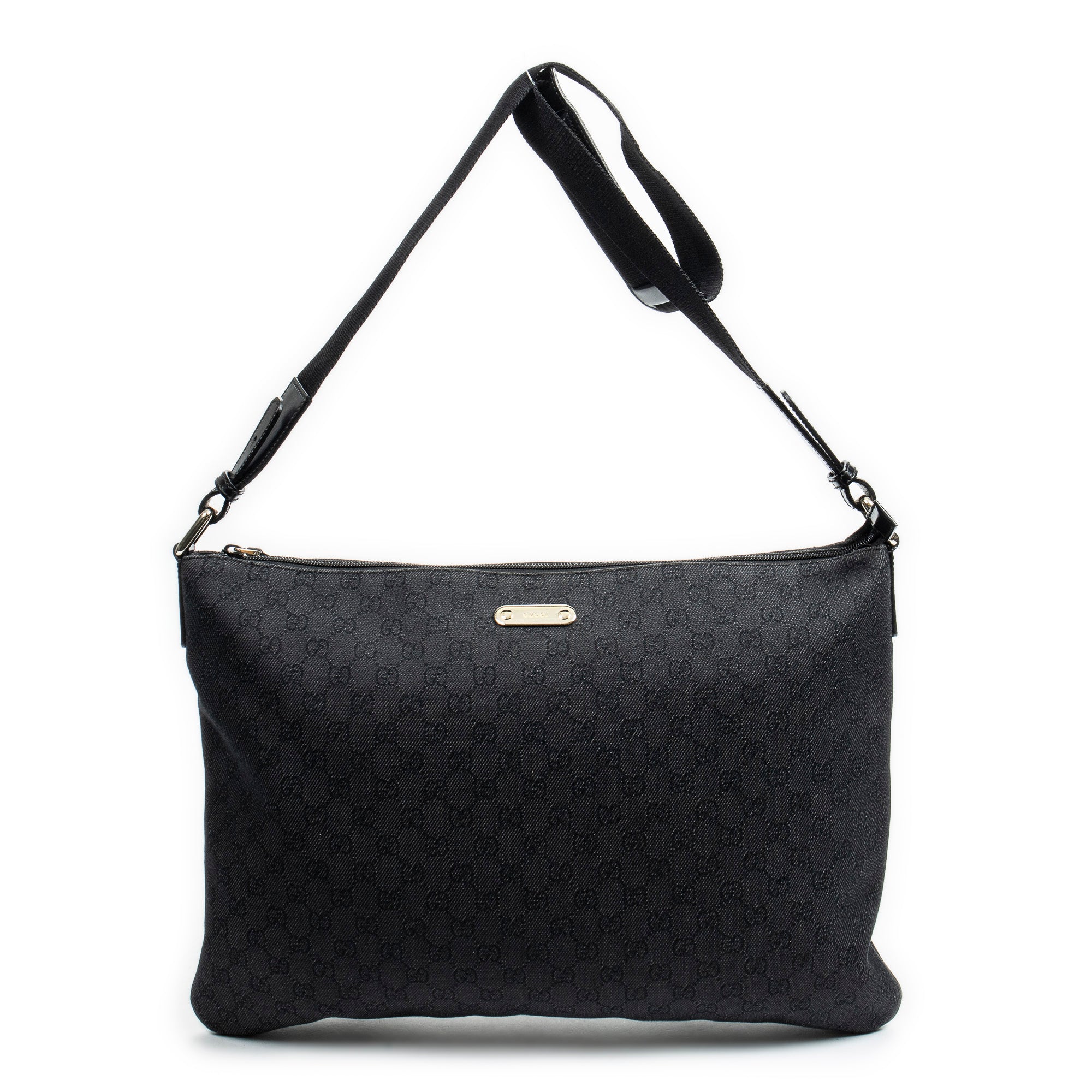 Shoulder Bag Large Denim Flat Messenger Black Monogrammed Denim Canvas