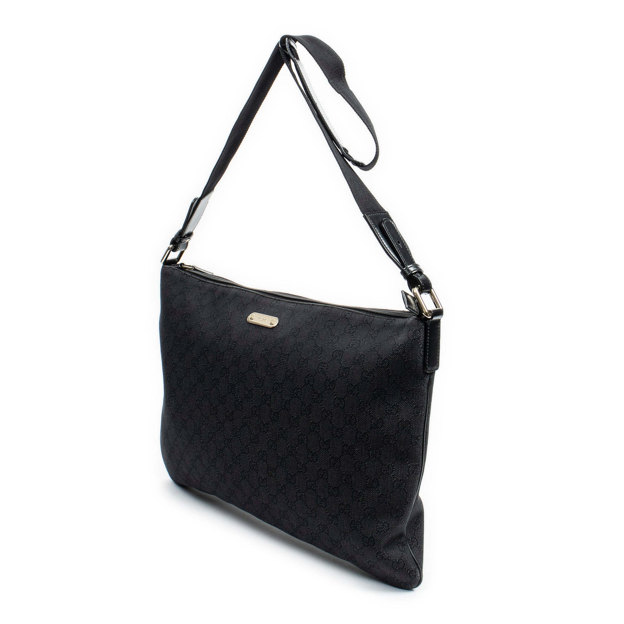 Shoulder Bag Large Denim Flat Messenger Black Monogrammed Denim Canvas