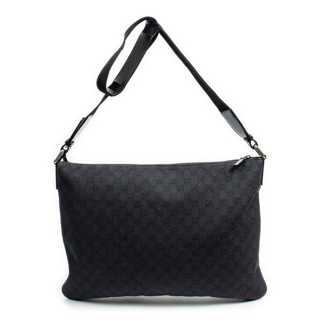 Shoulder Bag Large Denim Flat Messenger Black Monogrammed Denim Canvas
