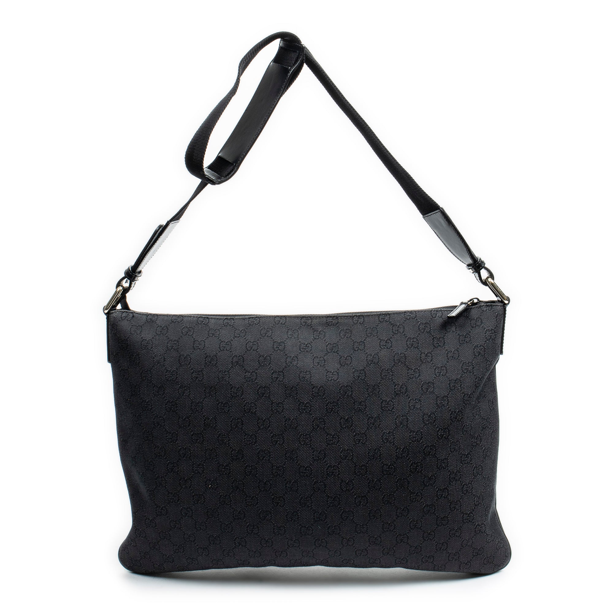 Shoulder Bag Large Denim Flat Messenger Black Monogrammed Denim Canvas