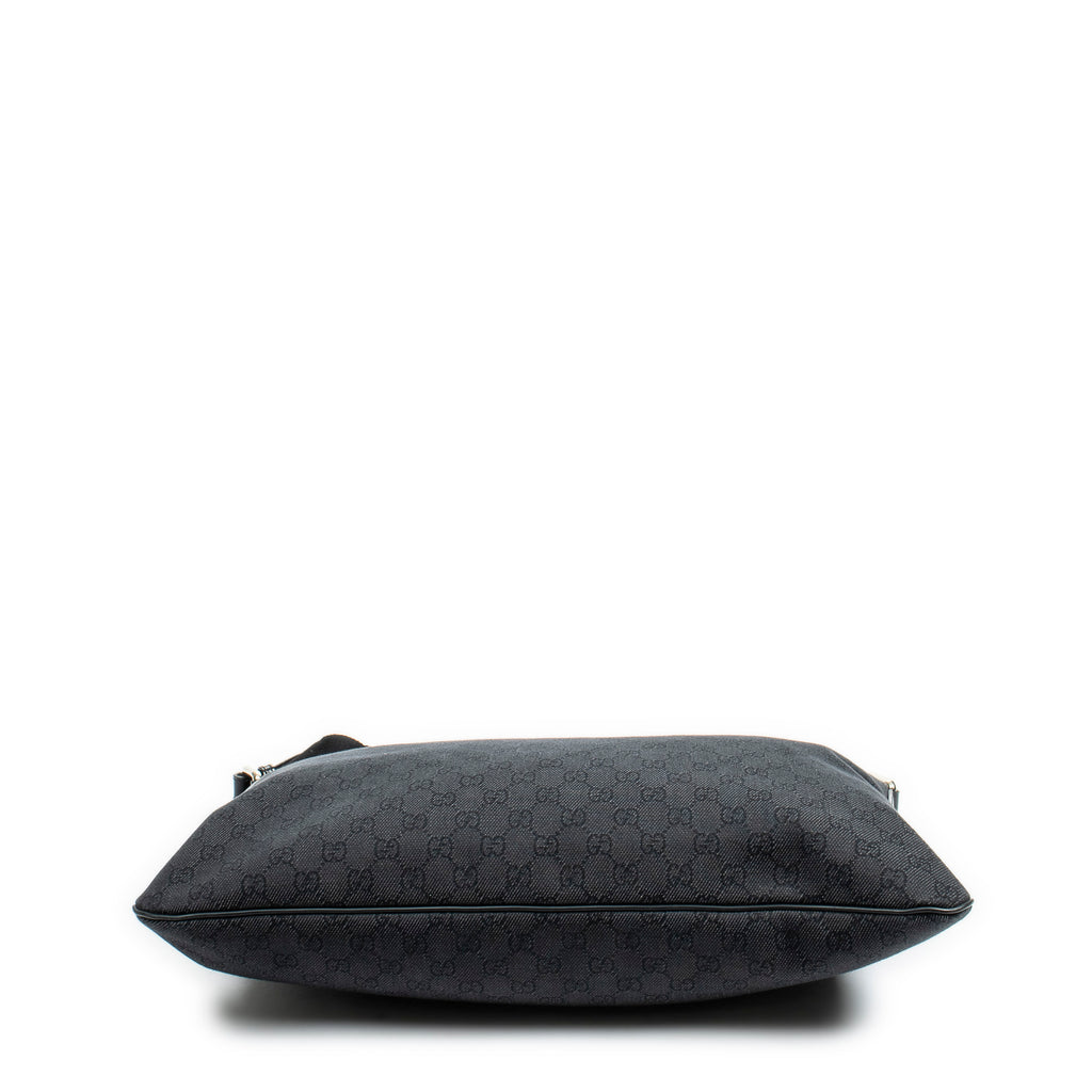 Shoulder Bag Large Denim Flat Messenger Black Monogrammed Denim Canvas