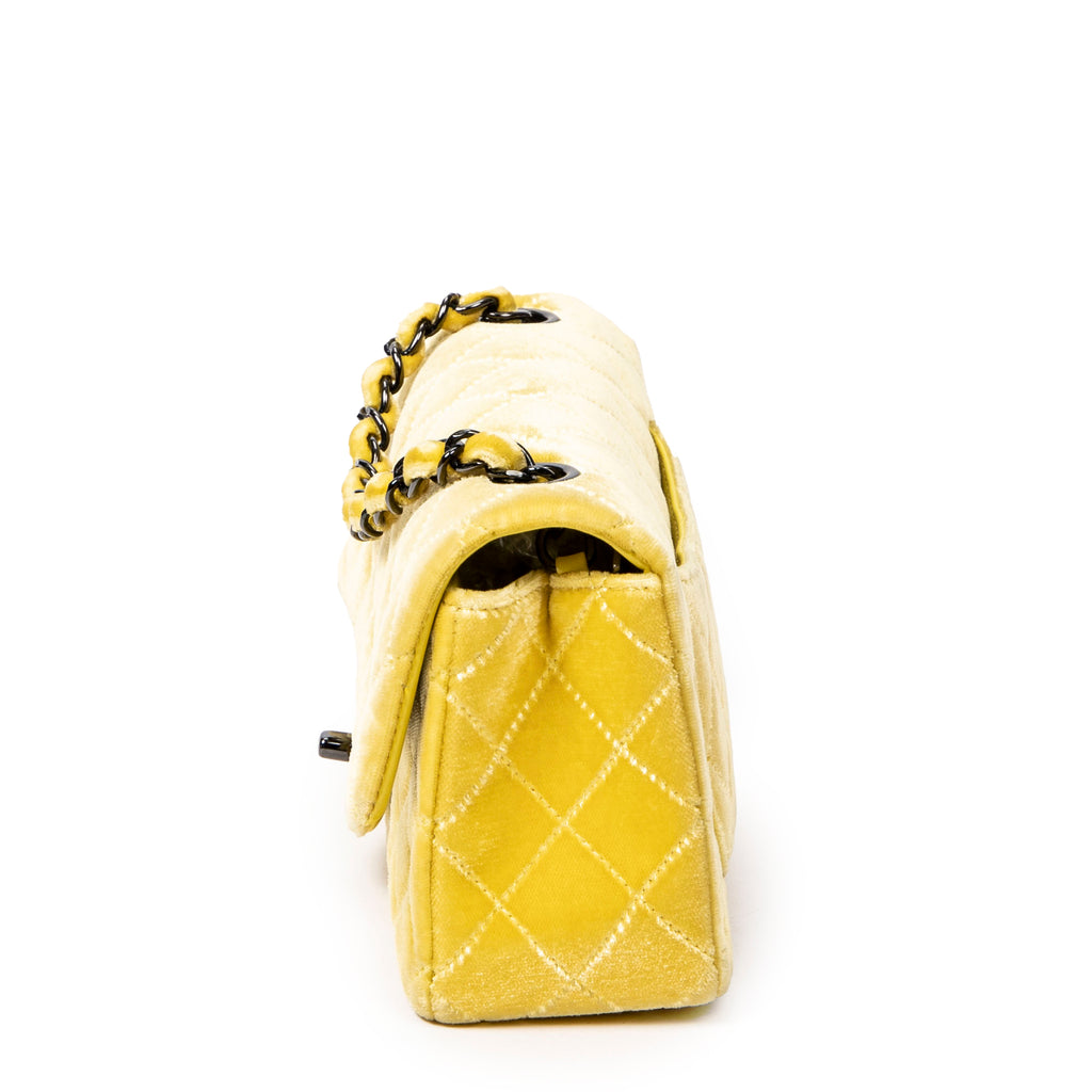 Shoulder Bag Mini Classic Flap Yellow Quilted Velvet Canvas