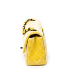 Shoulder Bag Mini Classic Flap Yellow Quilted Velvet Canvas