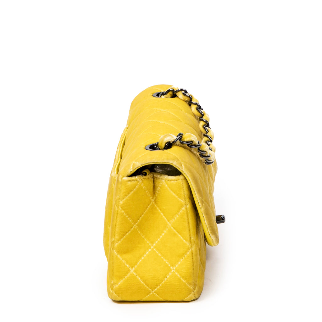 Shoulder Bag Mini Classic Flap Yellow Quilted Velvet Canvas