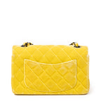 Shoulder Bag Mini Classic Flap Yellow Quilted Velvet Canvas