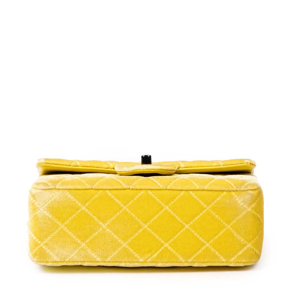 Shoulder Bag Mini Classic Flap Yellow Quilted Velvet Canvas