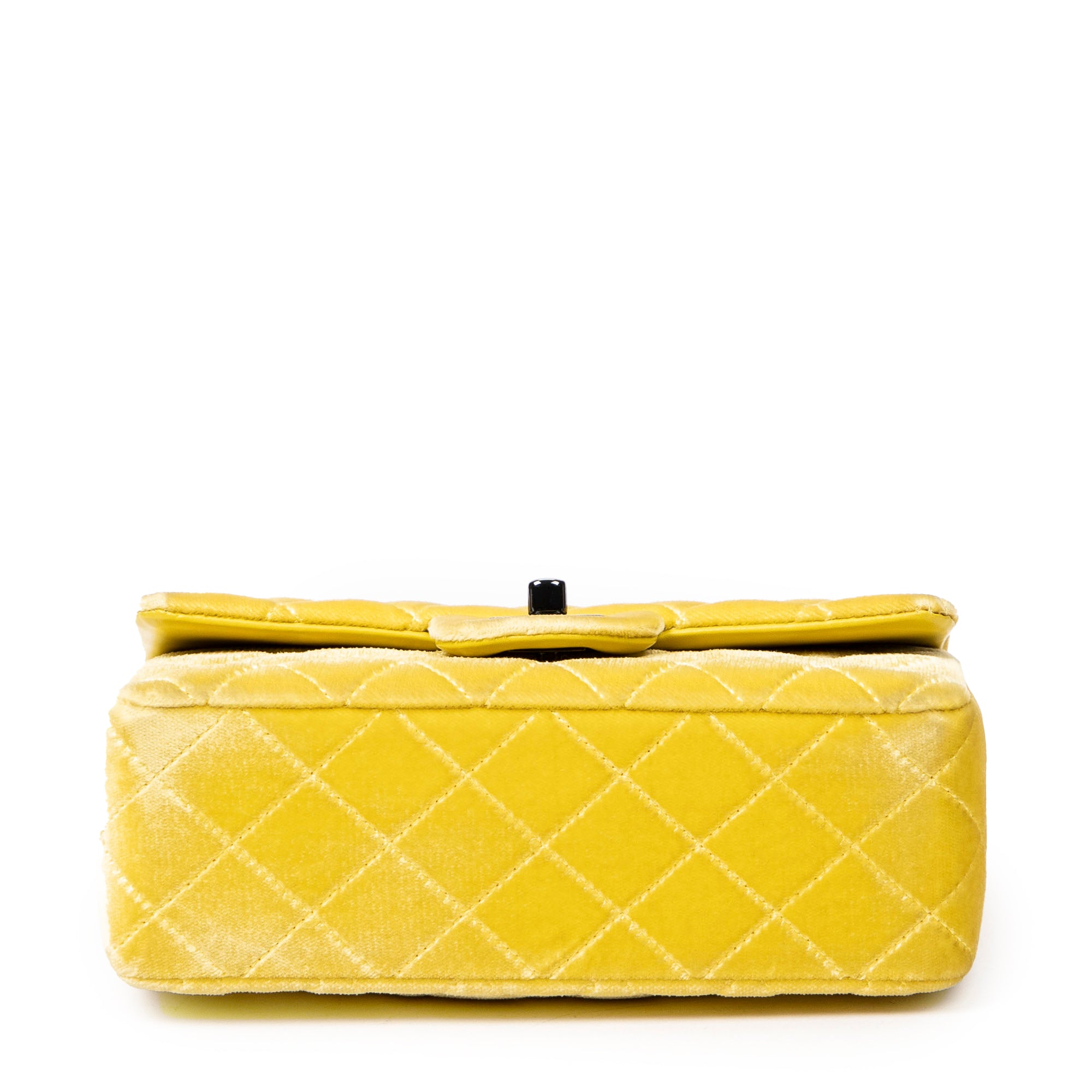 Shoulder Bag Mini Classic Flap Yellow Quilted Velvet Canvas