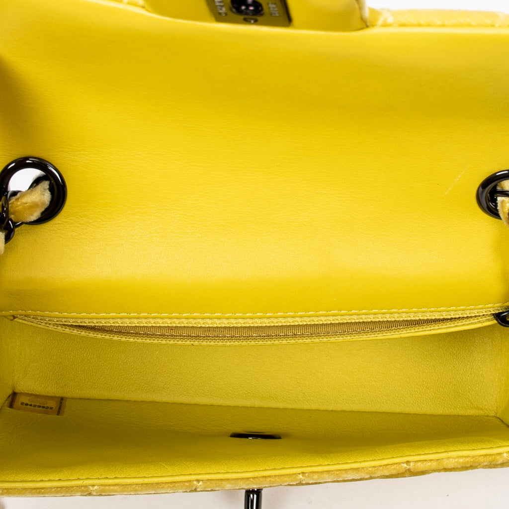 Shoulder Bag Mini Classic Flap Yellow Quilted Velvet Canvas