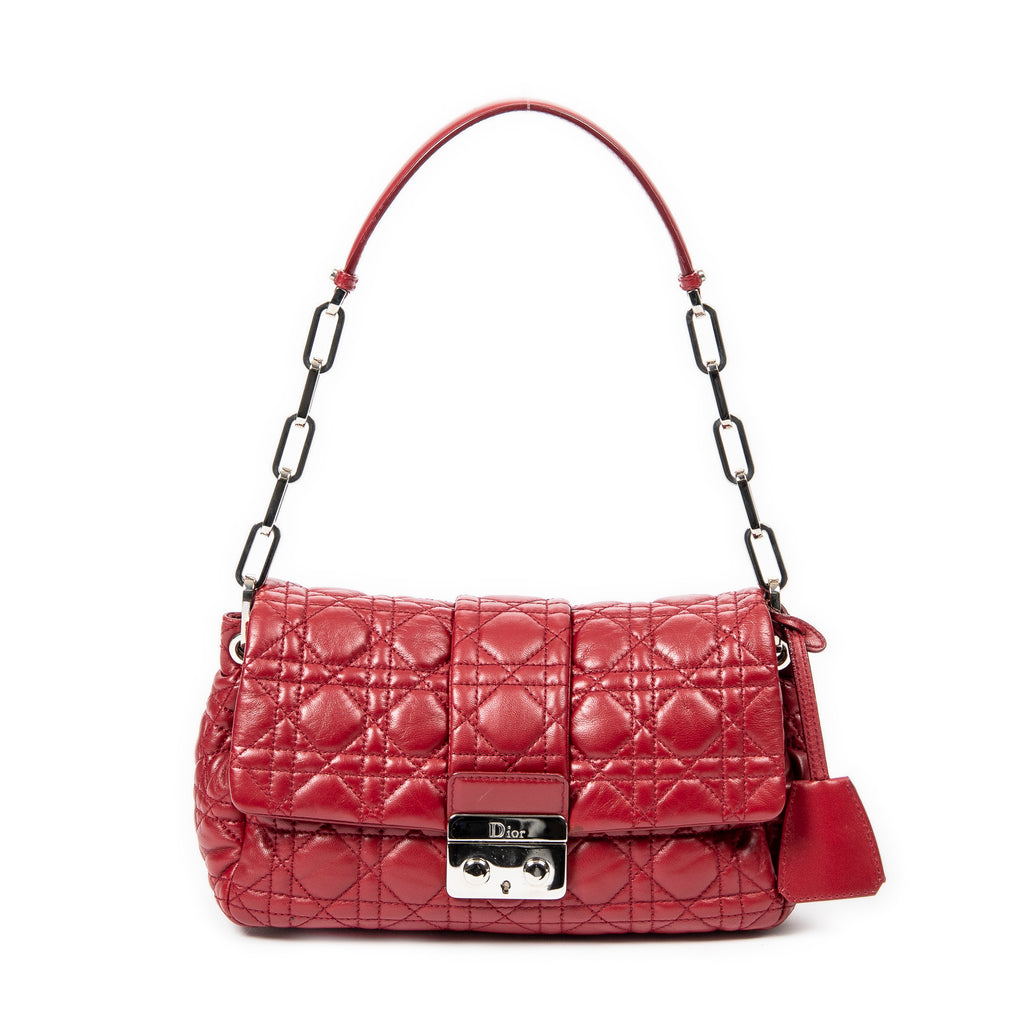 Bolso de hombro New Lock Flap Chain Bag de piel de cordero roja Cannage