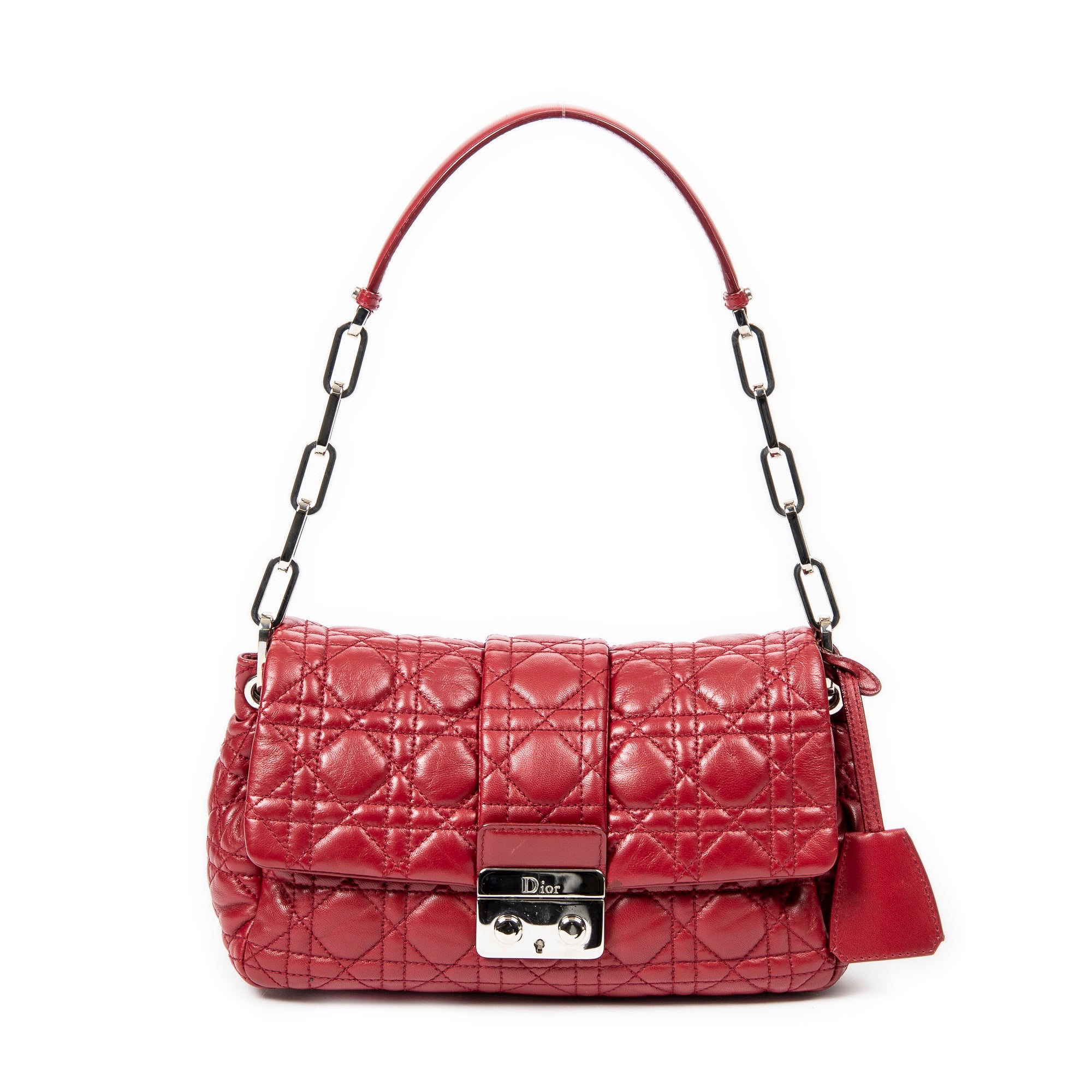 Bolso de hombro New Lock Flap Chain Bag de piel de cordero roja Cannage