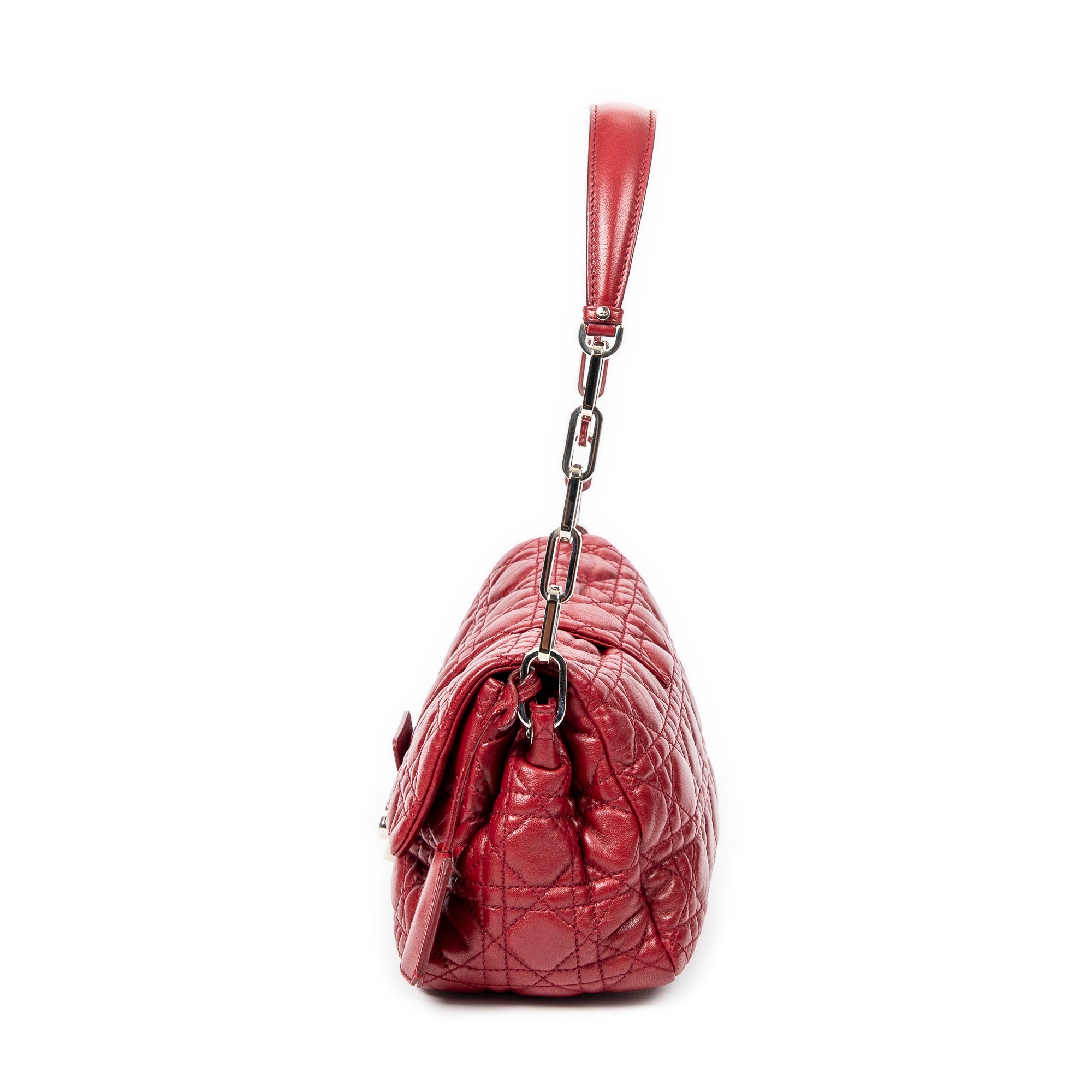 Bolso de hombro New Lock Flap Chain Bag de piel de cordero roja Cannage