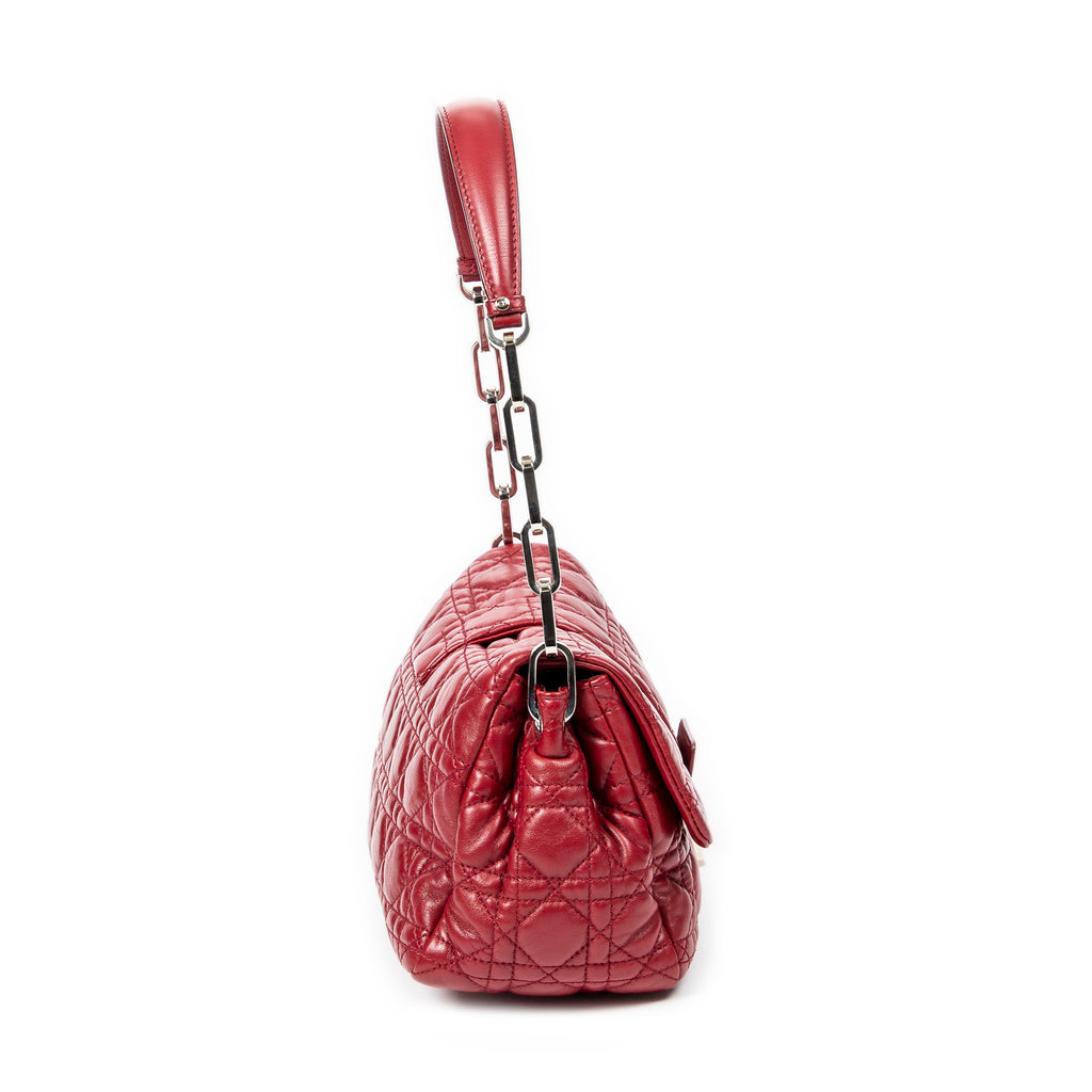 Bolso de hombro New Lock Flap Chain Bag de piel de cordero roja Cannage