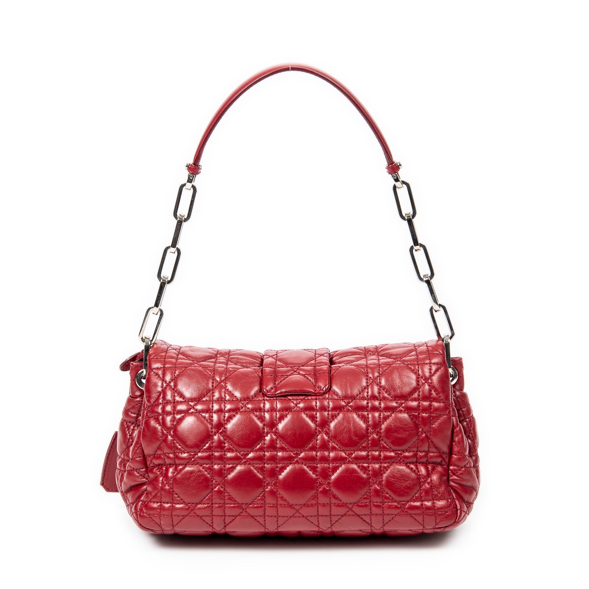 Bolso de hombro New Lock Flap Chain Bag de piel de cordero roja Cannage