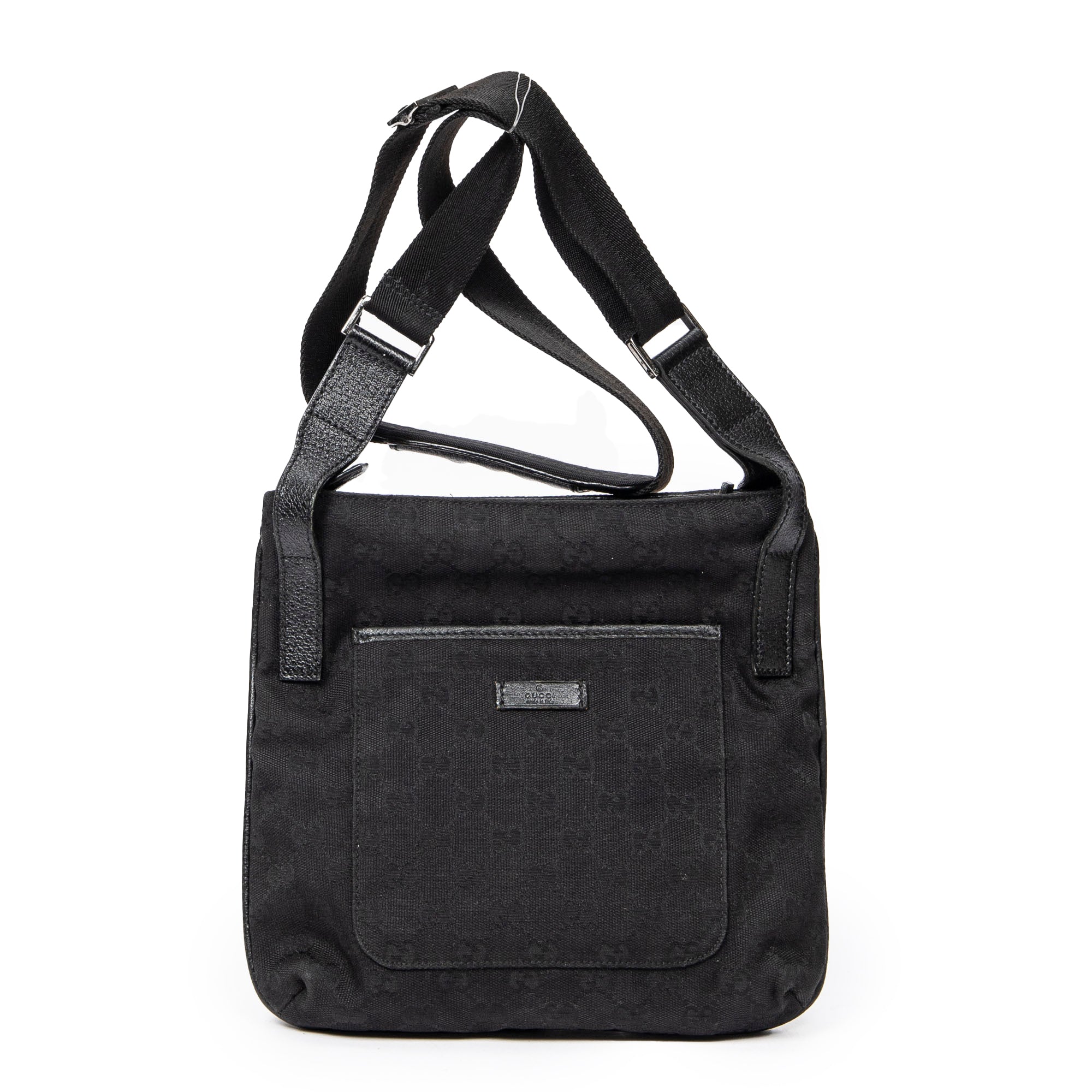 Shoulder Bag Front Slip Pocket Crossbody Black Monogrammed Canvas