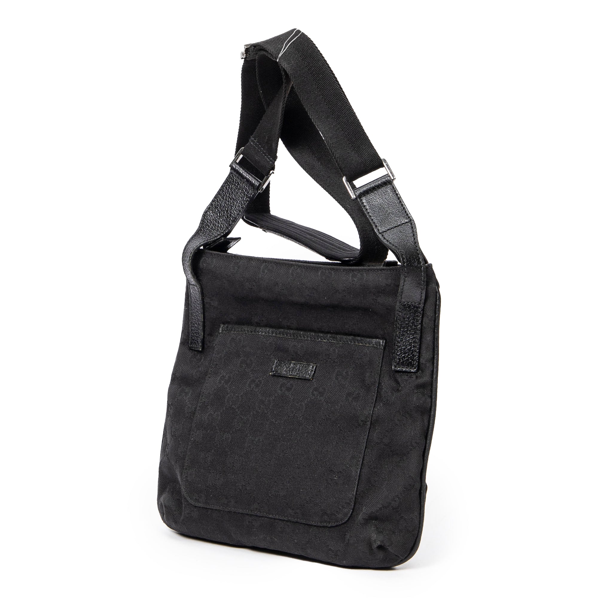 Shoulder Bag Front Slip Pocket Crossbody Black Monogrammed Canvas