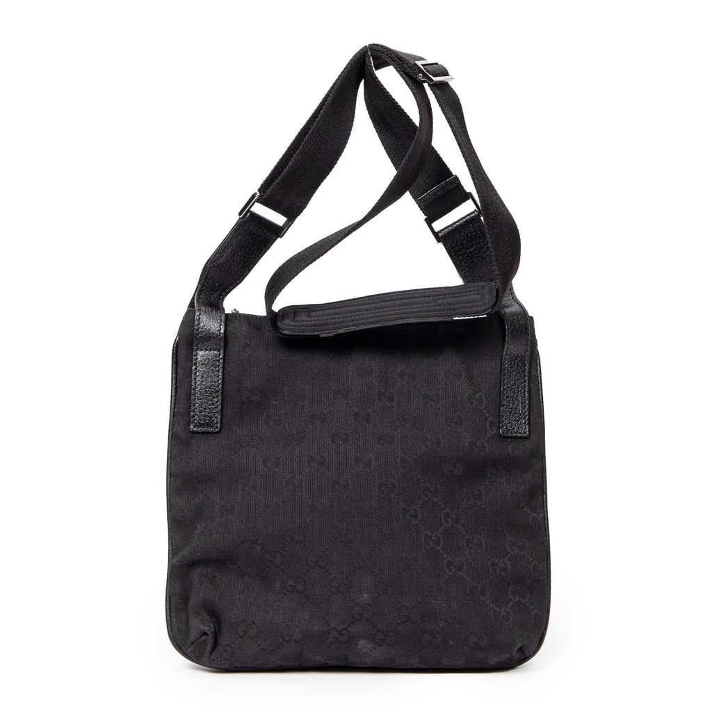 Shoulder Bag Front Slip Pocket Crossbody Black Monogrammed Canvas