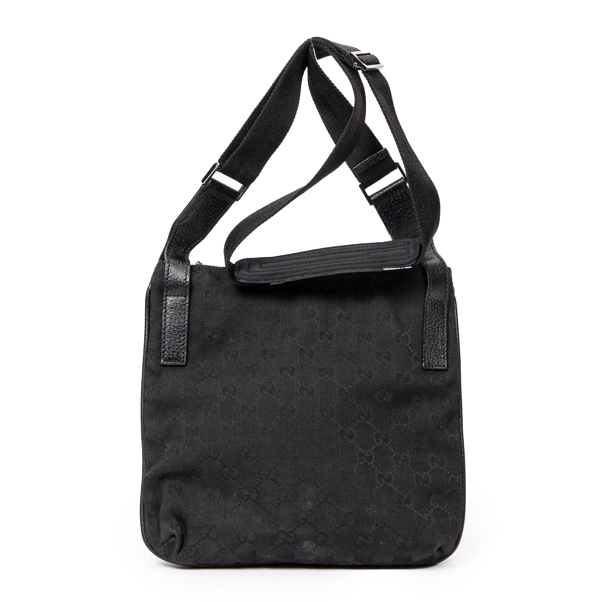 Shoulder Bag Front Slip Pocket Crossbody Black Monogrammed Canvas