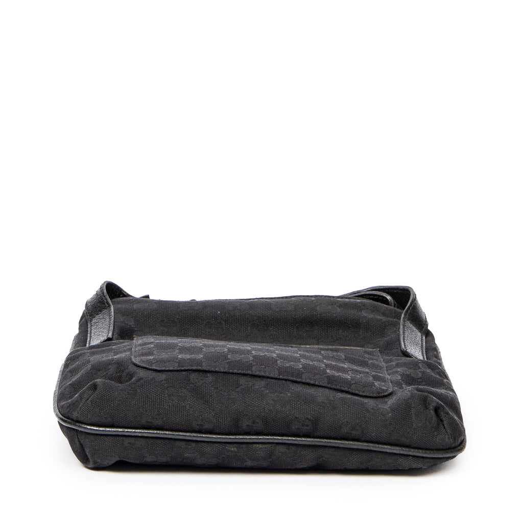 Shoulder Bag Front Slip Pocket Crossbody Black Monogrammed Canvas