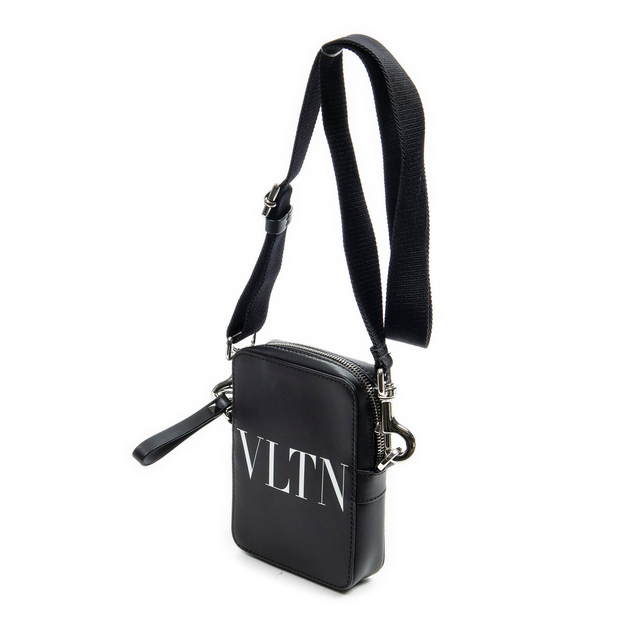 Shoulder Bag VLTN Small Crossbody Black Logo Print Smooth Calfskin Leather