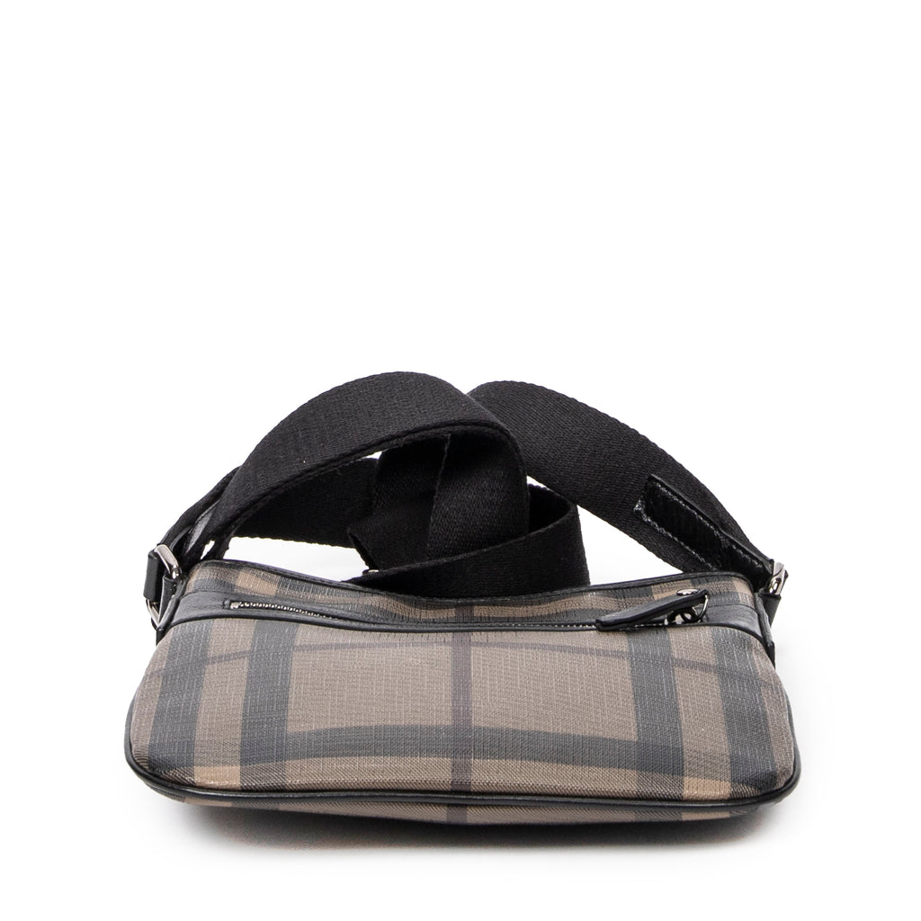 Bandolera Pequeña con Cremallera, Gris Ahumado, Lona Revestida