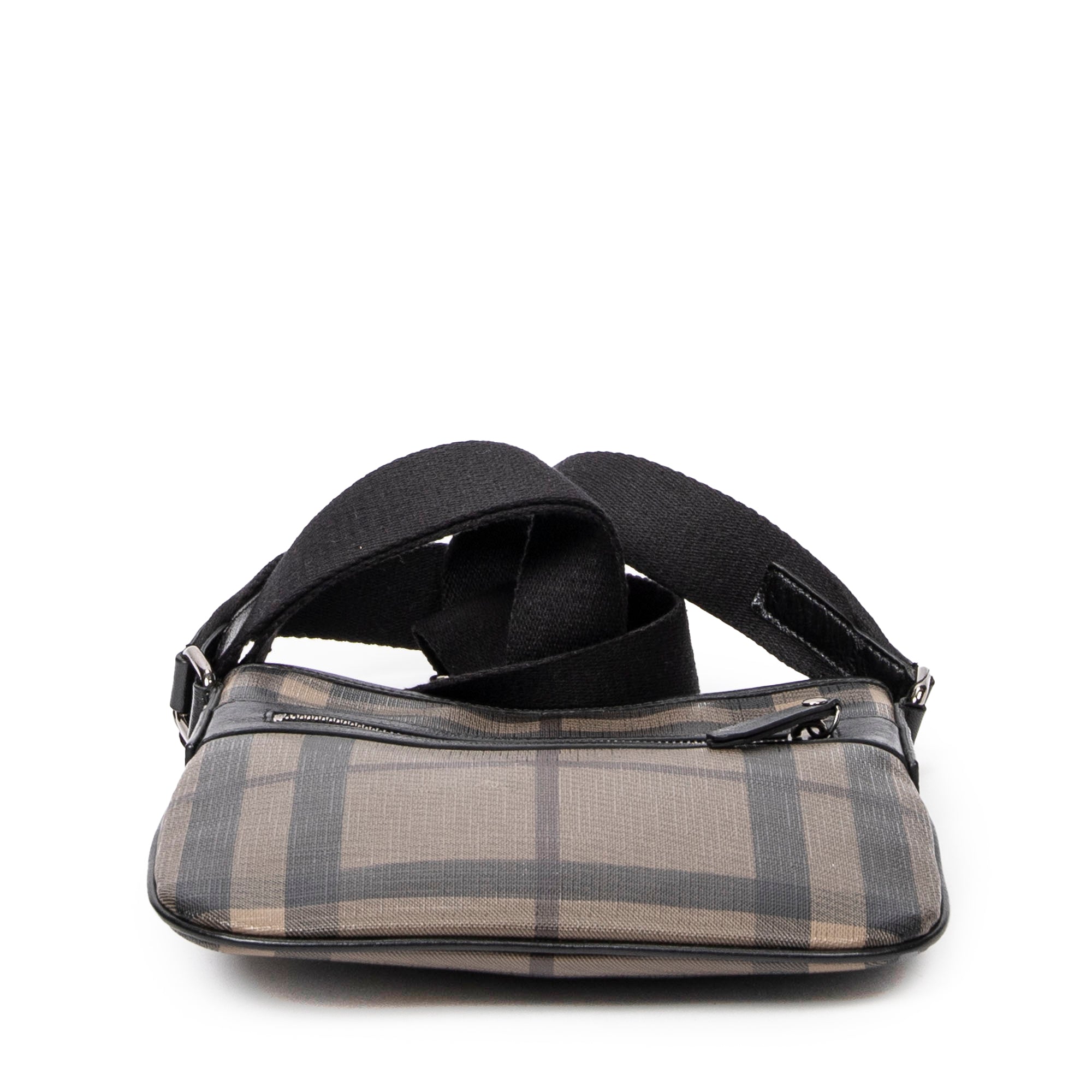 Bandolera Pequeña con Cremallera, Gris Ahumado, Lona Revestida