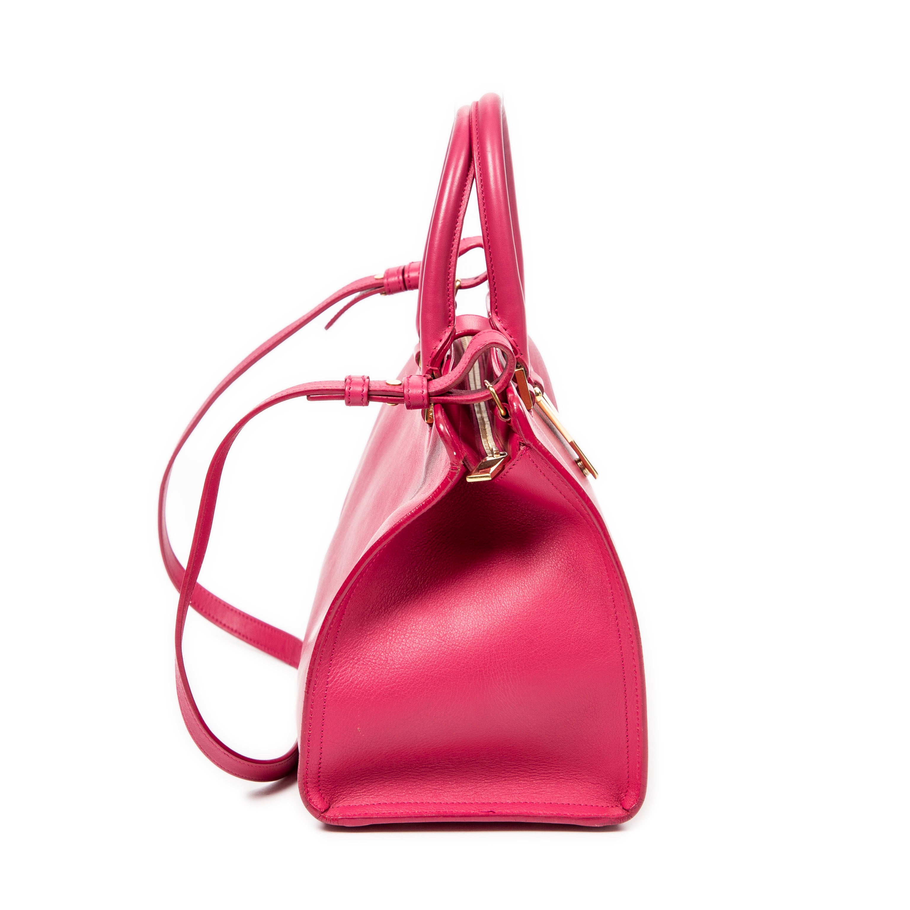 Shoulder Bag Small Classic Y Cabas Fuchsia Calfskin Leather