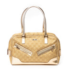 Shoulder Bag Front Zipper Boston Gold Monogrammed Canvas