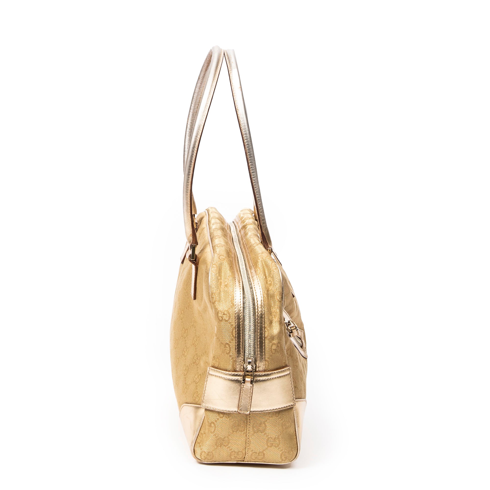 Shoulder Bag Front Zipper Boston Gold Monogrammed Canvas