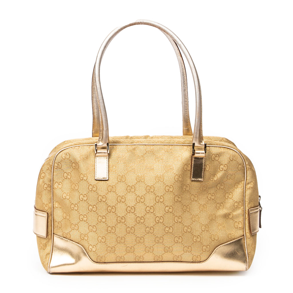 Shoulder Bag Front Zipper Boston Gold Monogrammed Canvas