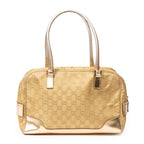 Shoulder Bag Front Zipper Boston Gold Monogrammed Canvas