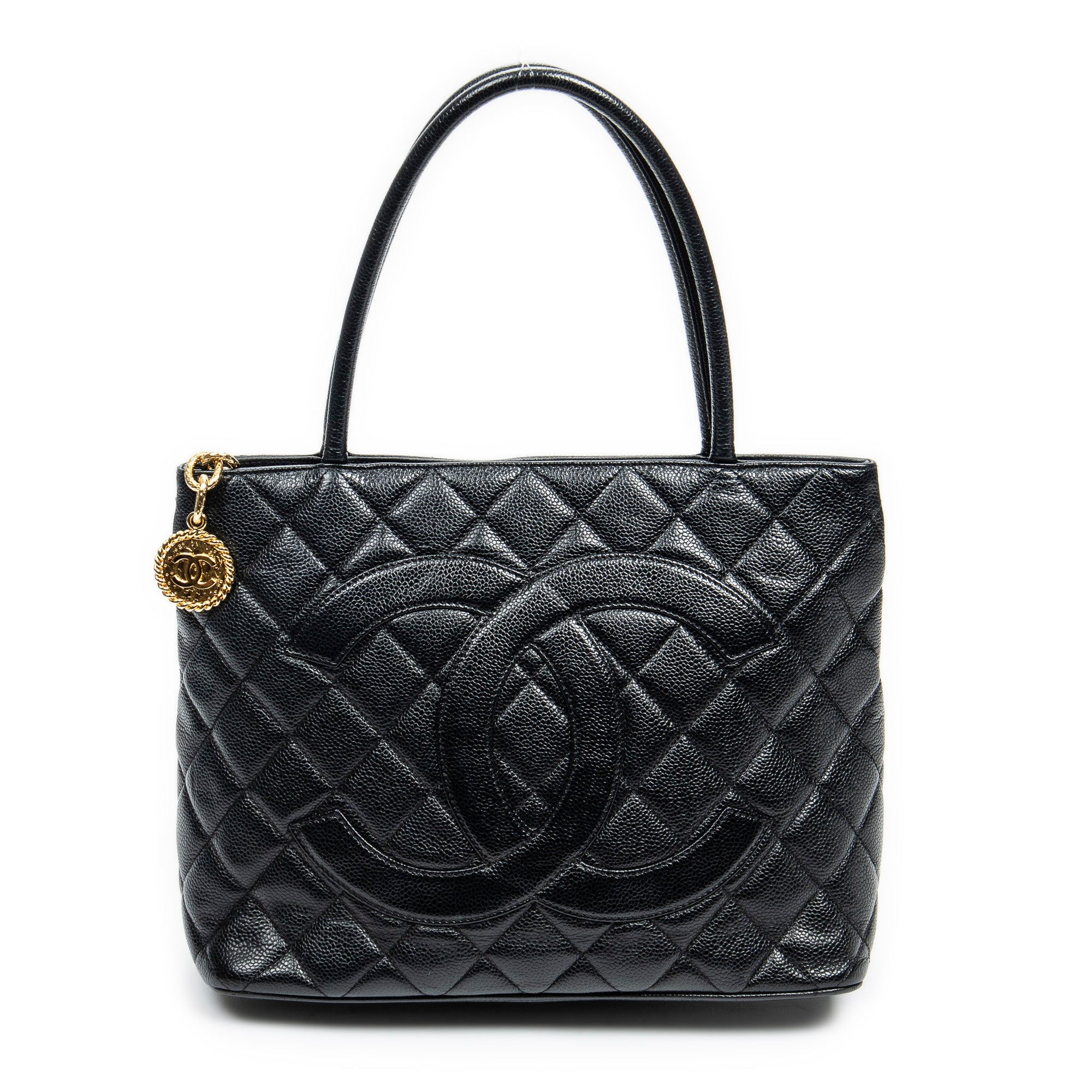 Shoulder Bag CC Timeless Medallion Tote Black Quilted Caviar Leather