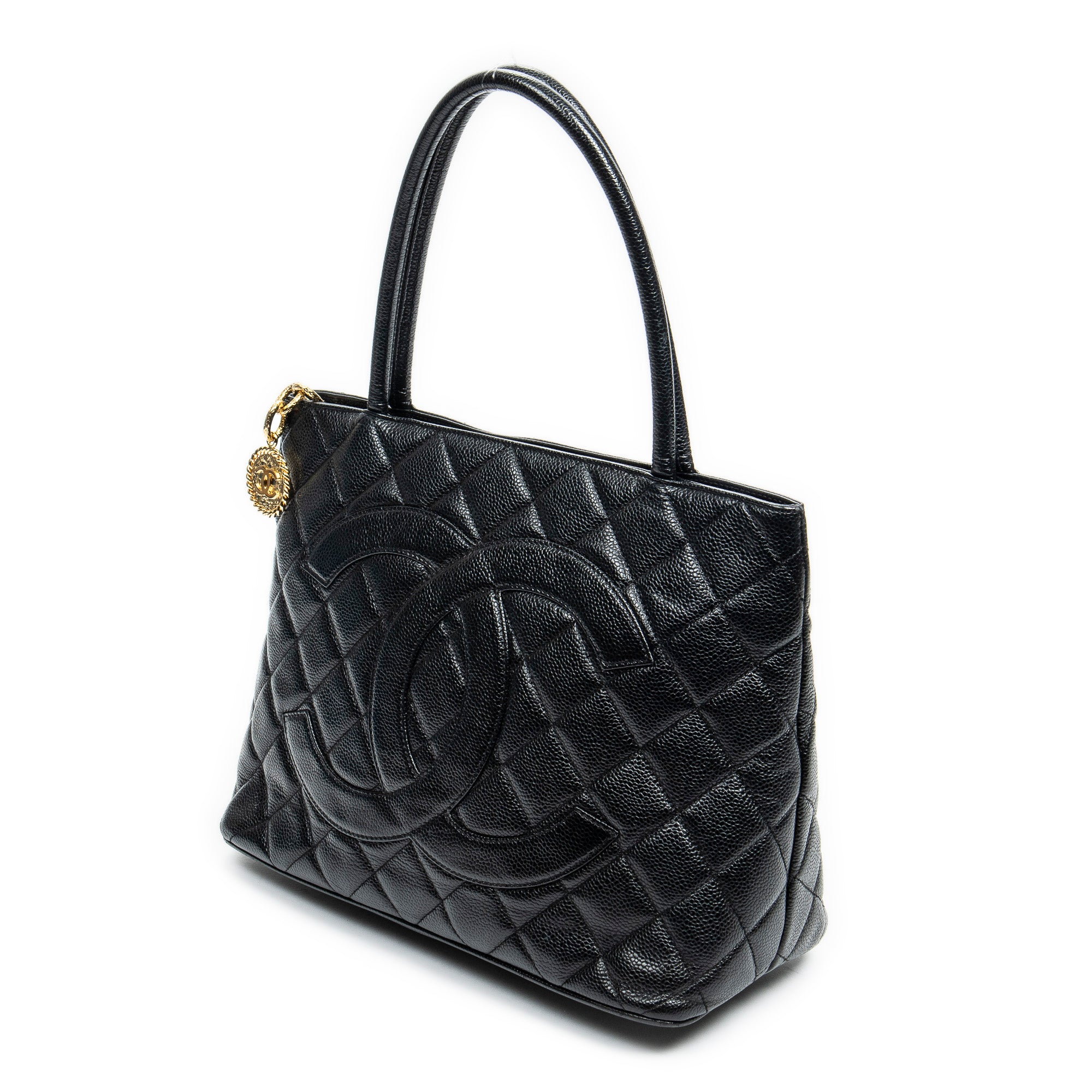 Shoulder Bag CC Timeless Medallion Tote Black Quilted Caviar Leather