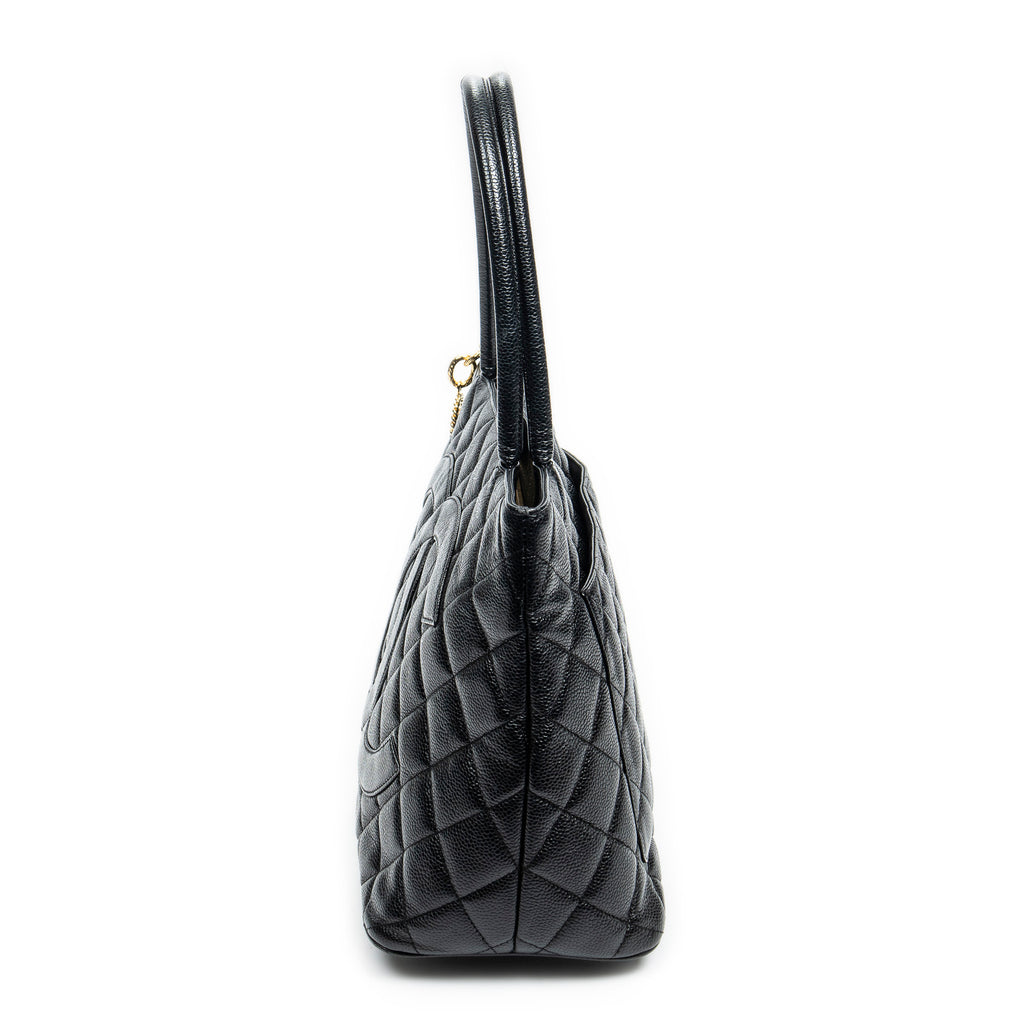 Shoulder Bag CC Timeless Medallion Tote Black Quilted Caviar Leather