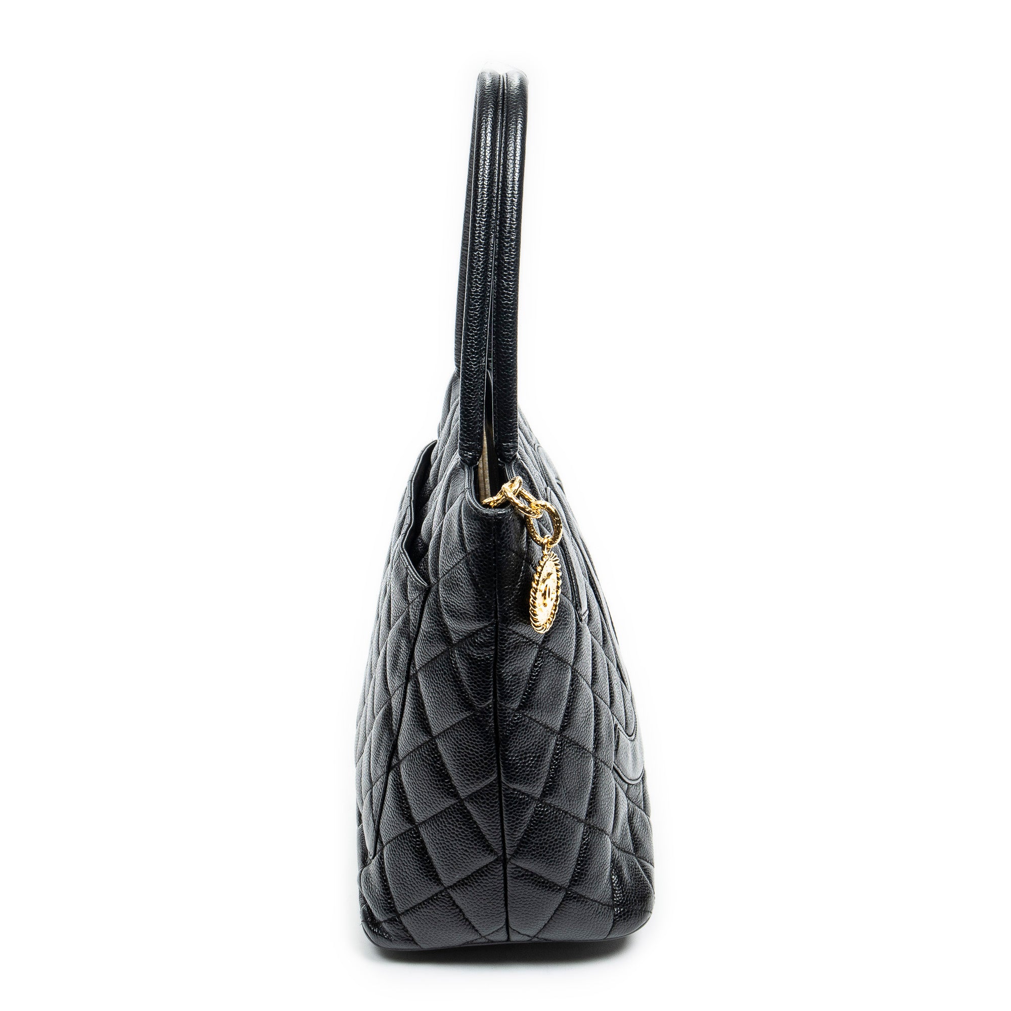 Shoulder Bag CC Timeless Medallion Tote Black Quilted Caviar Leather